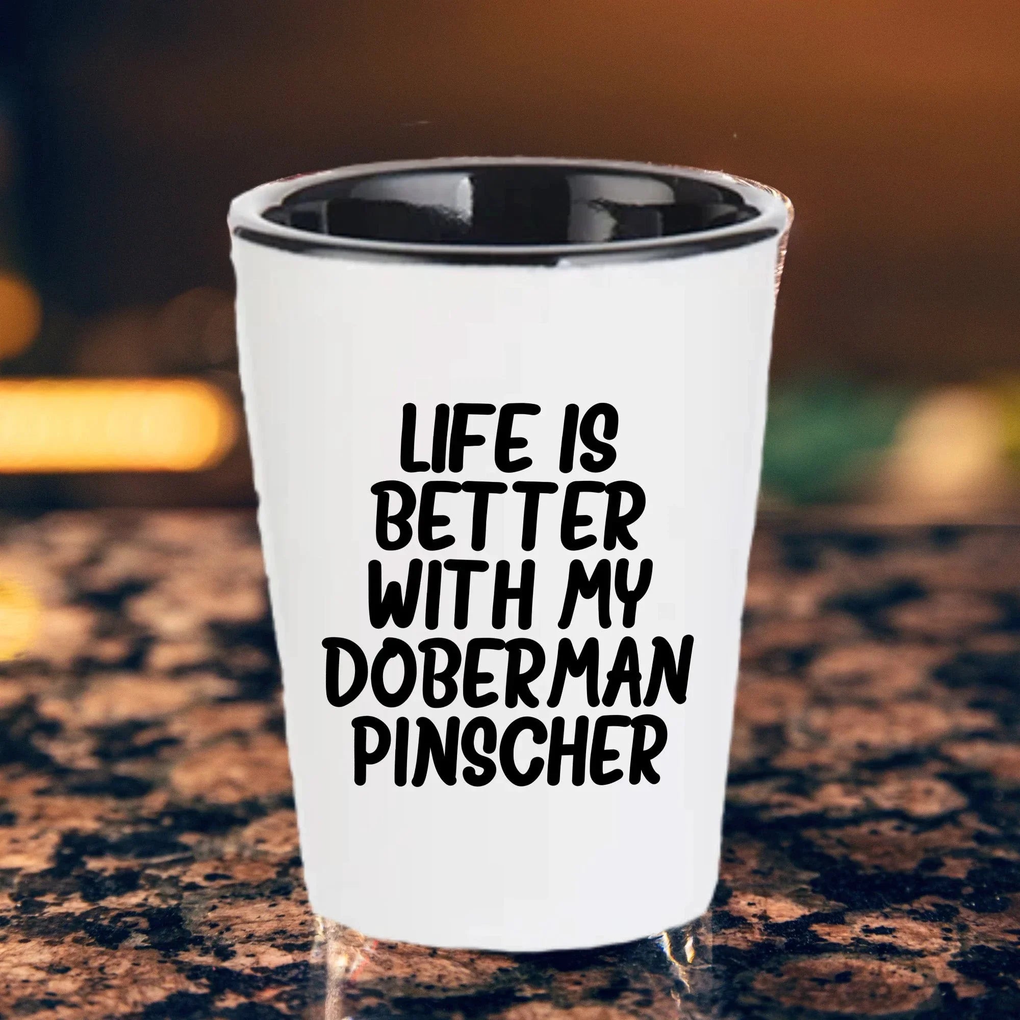 Inspirational Life Is Better With My Doberman Pinscher Funny Shot Glass Gifts Unique Doberman Pinscher Dog Lovers Ceramic, 1.5oz Capacity, Microwave and Dishwasher Safe