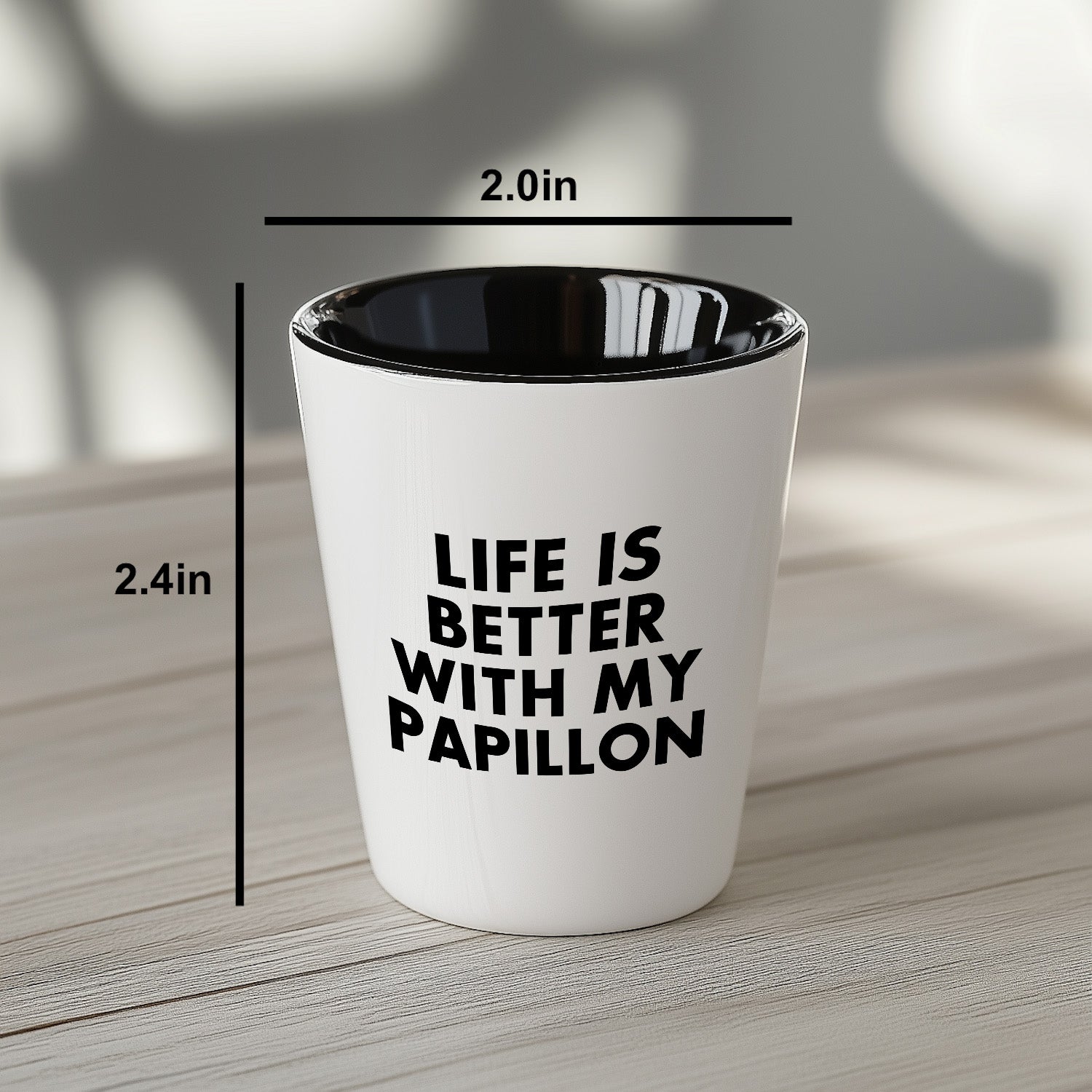 Papillon Dog Lover's Shot Glass, 'Life Is Better With My Papillon' Quote, Unique Mother's Day Unique Gift from Friends, 1.5oz Ceramic Shot Glass, Dishwasher and Microwave Safe - Mallard Moon Gift Shop