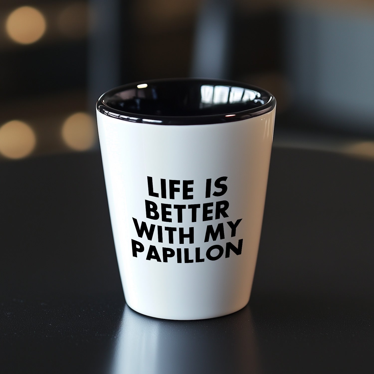 Papillon Dog Lover's Shot Glass, 'Life Is Better With My Papillon' Quote, Unique Mother's Day Unique Gift from Friends, 1.5oz Ceramic Shot Glass, Dishwasher and Microwave Safe - Mallard Moon Gift Shop