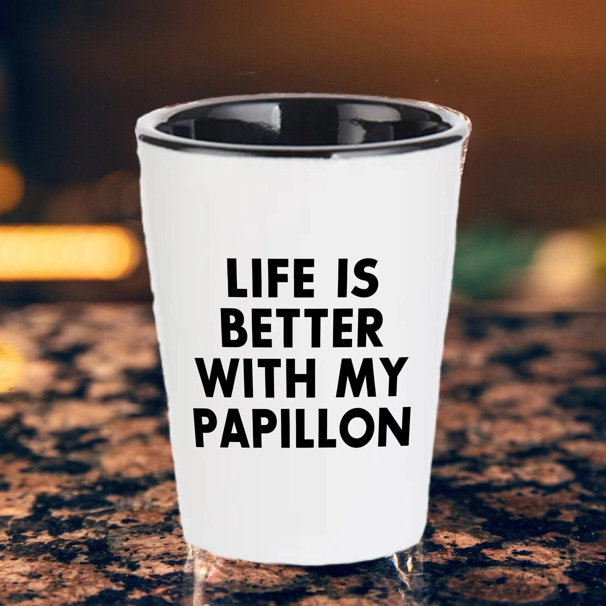 Papillon Dog Lover's Shot Glass, 'Life Is Better With My Papillon' Quote, Unique Mother's Day Unique Gift from Friends, 1.5oz Ceramic Shot Glass, Dishwasher and Microwave Safe