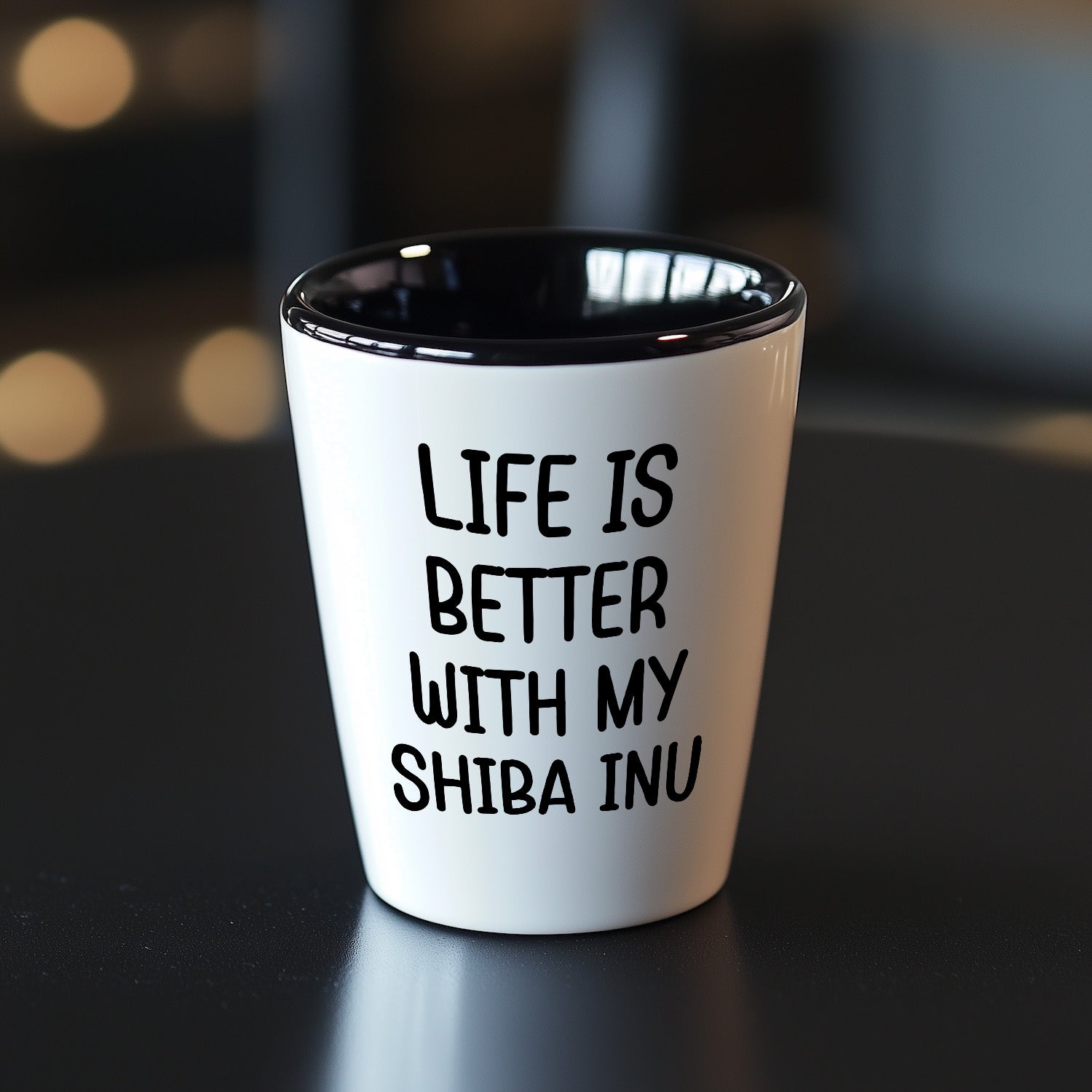 Shiba Inu Dog Shot Glass - Life is Better with My Shiba Inu Mom's Day Gift, Funny Quote, White Ceramic, 1.5oz, Microwave and Dishwasher Safe, Gifts from Family, Gifts for Shiba Inu Dog Lovers - Mallard Moon Gift Shop