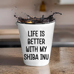 Shiba Inu Dog Shot Glass - Life is Better with My Shiba Inu Mom's Day Gift, Funny Quote, White Ceramic, 1.5oz, Microwave and Dishwasher Safe, Gifts from Family, Gifts for Shiba Inu Dog Lovers