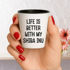 Shiba Inu Dog Shot Glass - Life is Better with My Shiba Inu Mom's Day Gift, Funny Quote, White Ceramic, 1.5oz, Microwave and Dishwasher Safe, Gifts from Family, Gifts for Shiba Inu Dog Lovers