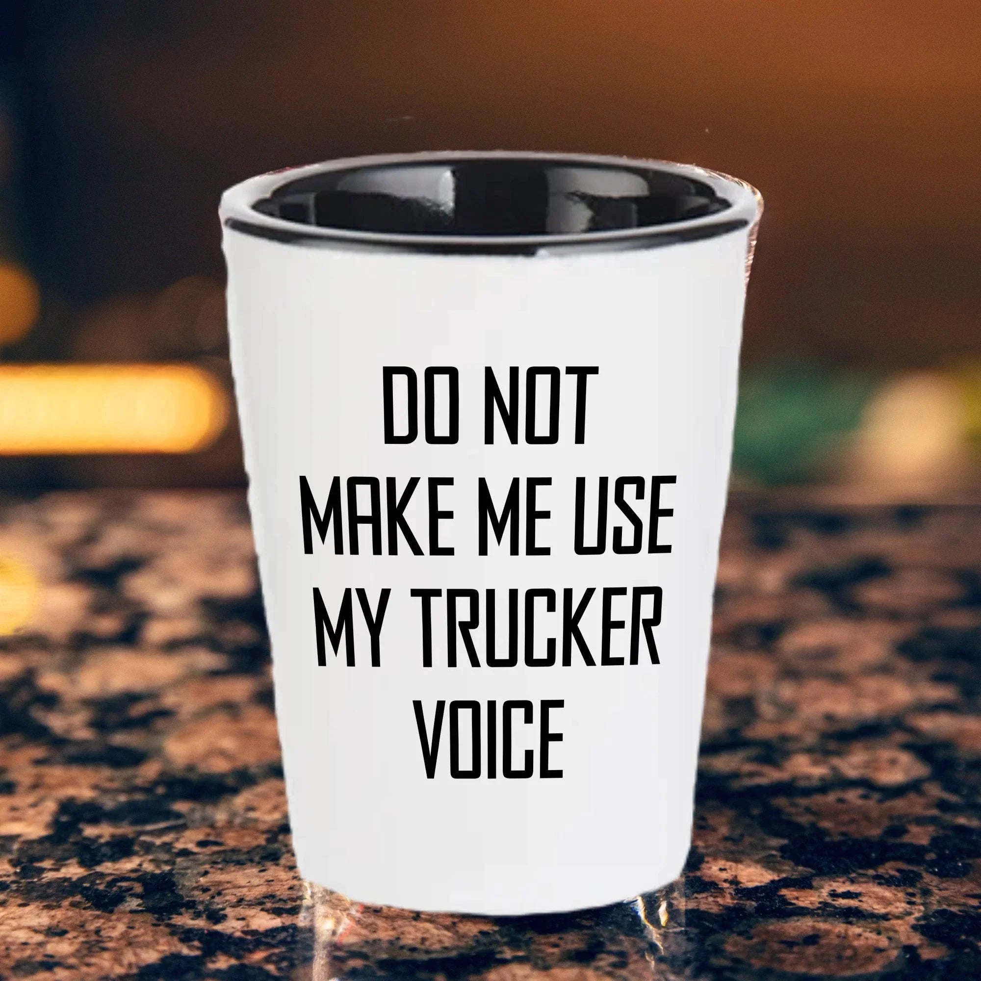 Funny Trucker Quote Shot Glass Gifts Do Not Make Me Use My Trucker Voice – Funny Gift for Truck Drivers, Coworkers, and Whiskey Lovers