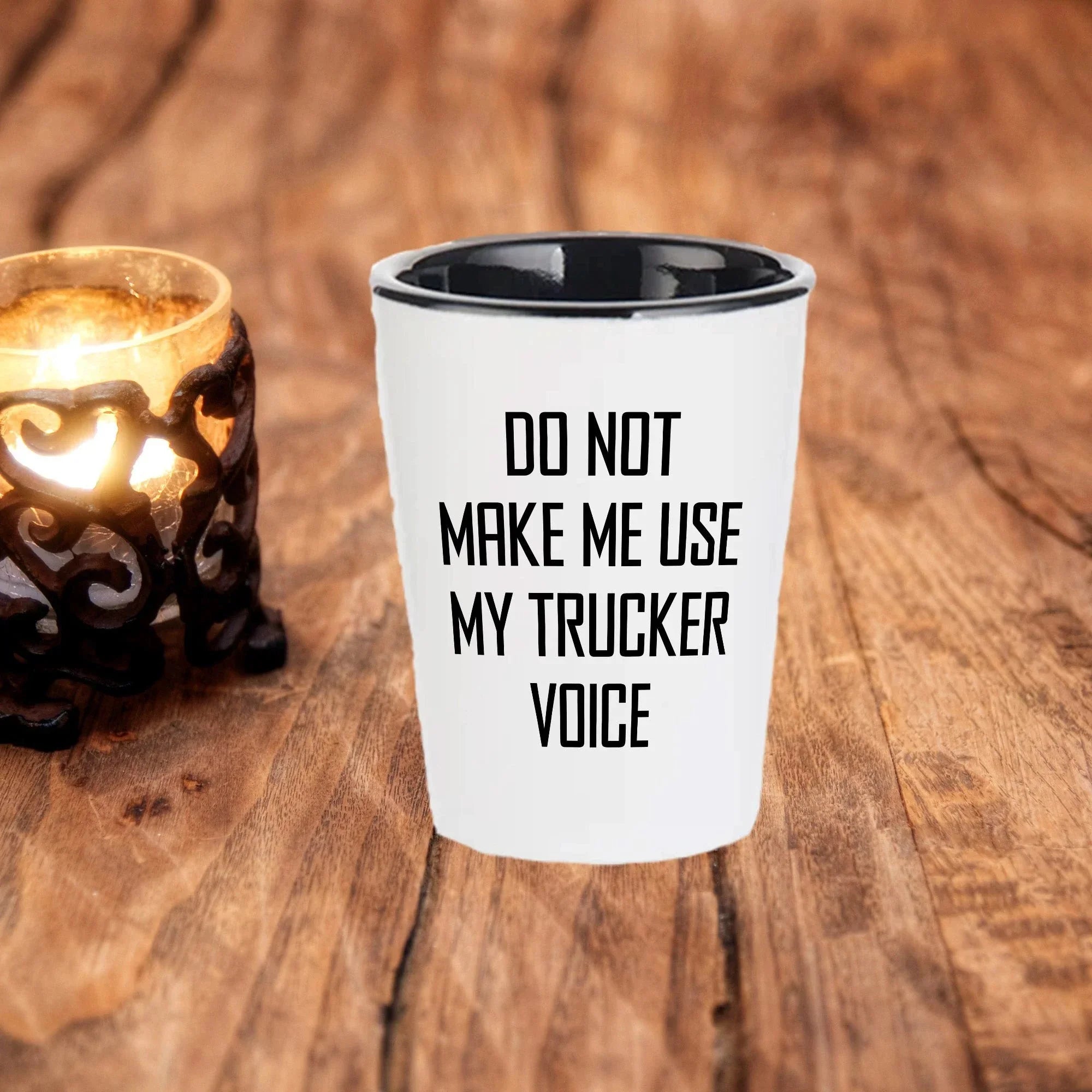 Funny Trucker Quote Shot Glass Gifts Do Not Make Me Use My Trucker Voice – Funny Gift for Truck Drivers, Coworkers, and Whiskey Lovers