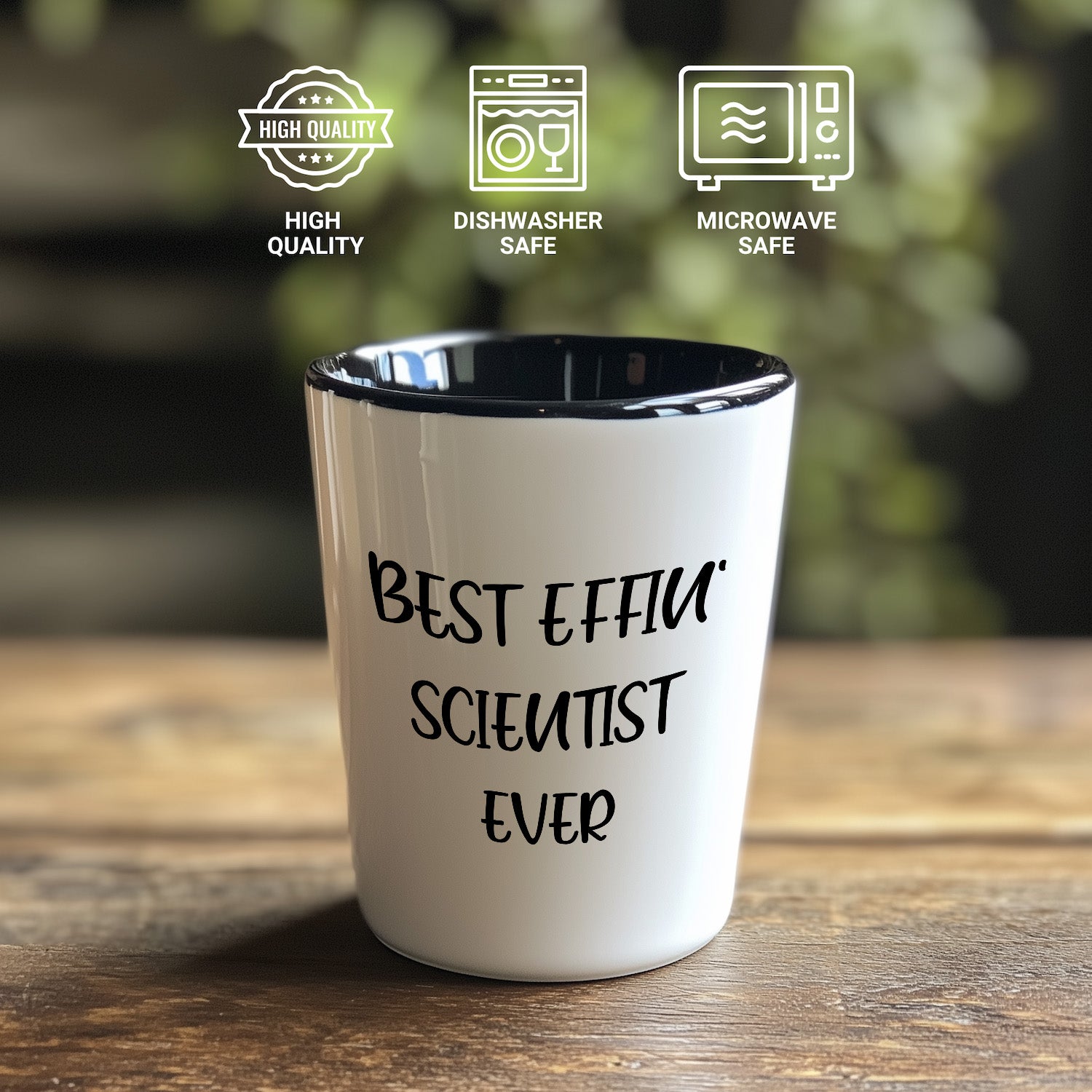 Best Effin' Scientist Ever Scientist Shot Glass Gifts for Mother's Day, Funny White Ceramic 1.5oz Microwave Dishwasher Safe - Mallard Moon Gift Shop