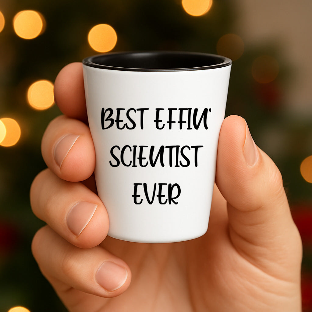 Best Effin' Scientist Ever Scientist Shot Glass Gifts for Mother's Day, Funny White Ceramic 1.5oz Microwave Dishwasher Safe - Mallard Moon Gift Shop
