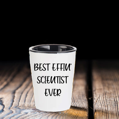 Best Effin' Scientist Ever Scientist Shot Glass Gifts for Mother's Day, Funny White Ceramic 1.5oz Microwave Dishwasher Safe - Mallard Moon Gift Shop
