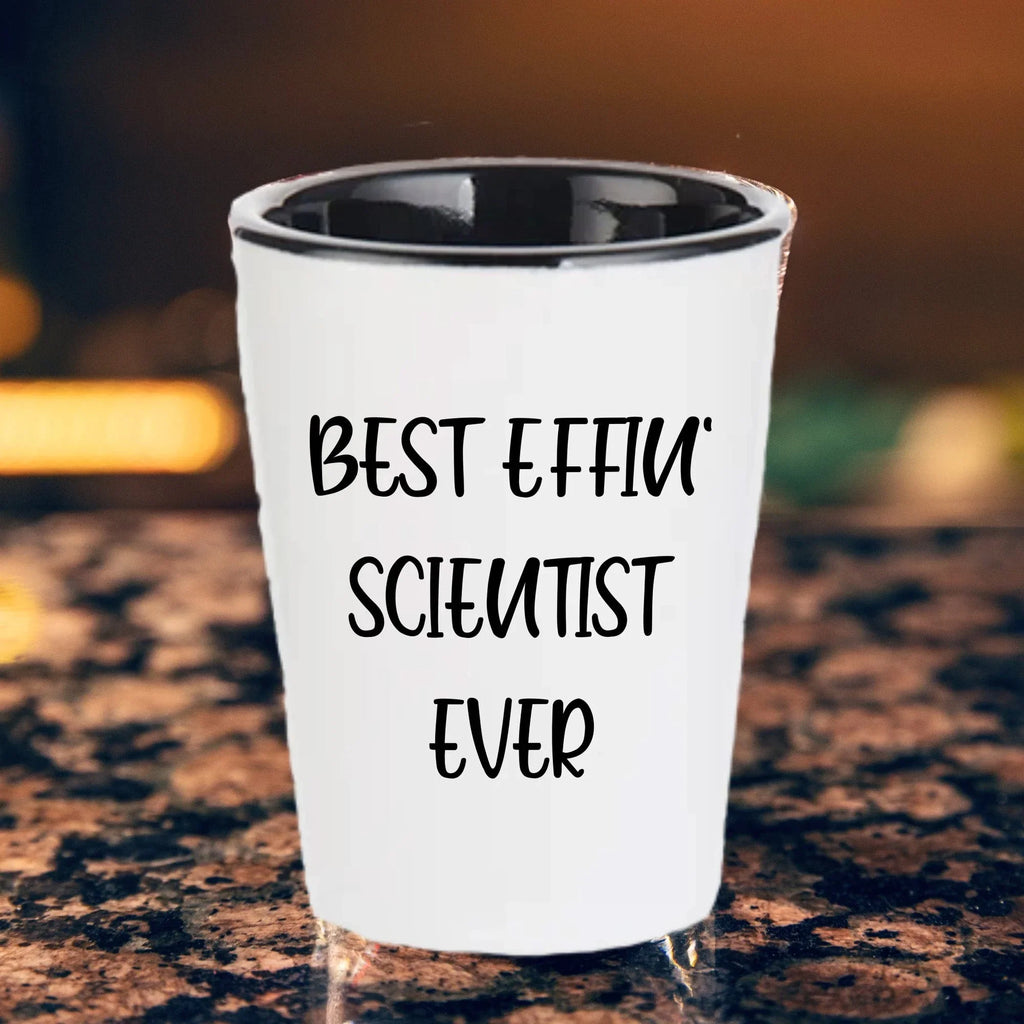 Best Effin' Scientist Ever Scientist Shot Glass Gifts for Mother's Day, Funny White Ceramic 1.5oz Microwave Dishwasher Safe
