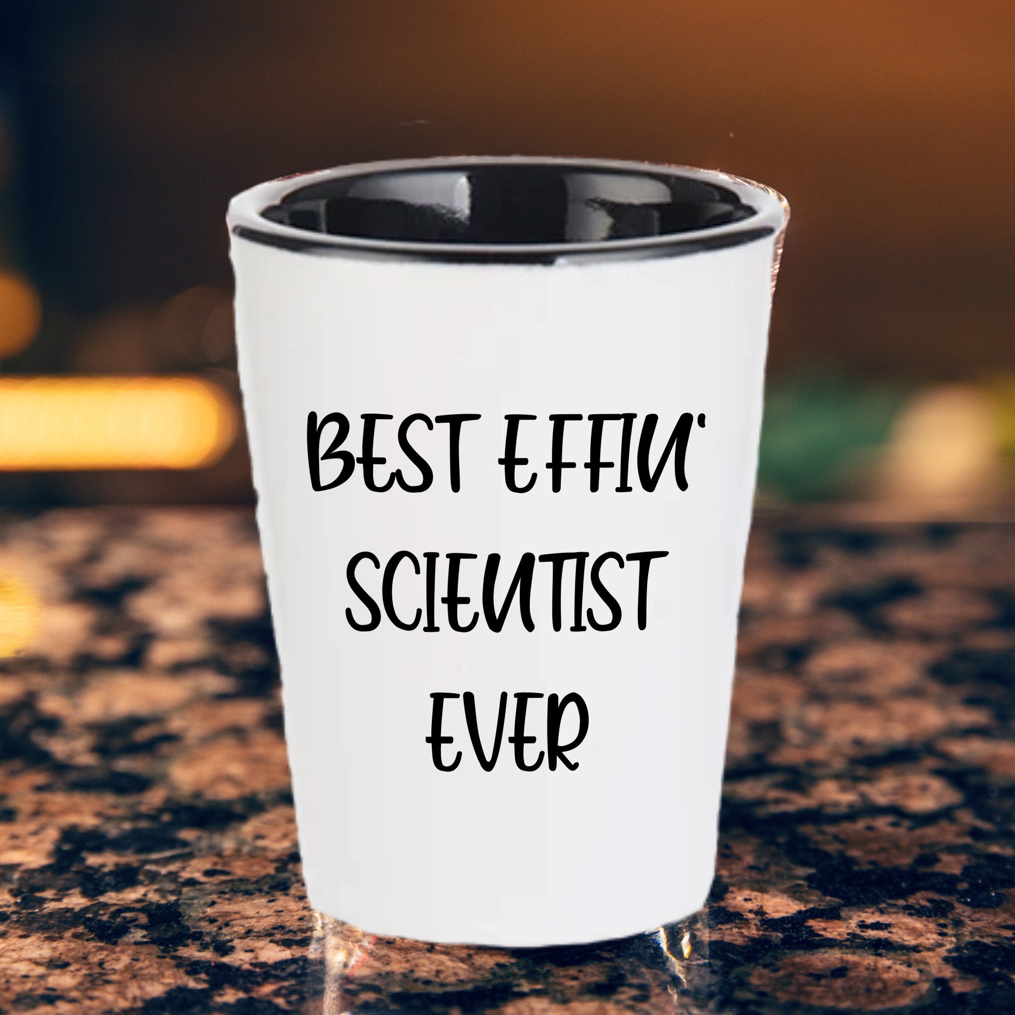 Best Effin' Scientist Ever Scientist Shot Glass Gifts for Mother's Day, Funny White Ceramic 1.5oz Microwave Dishwasher Safe - Mallard Moon Gift Shop