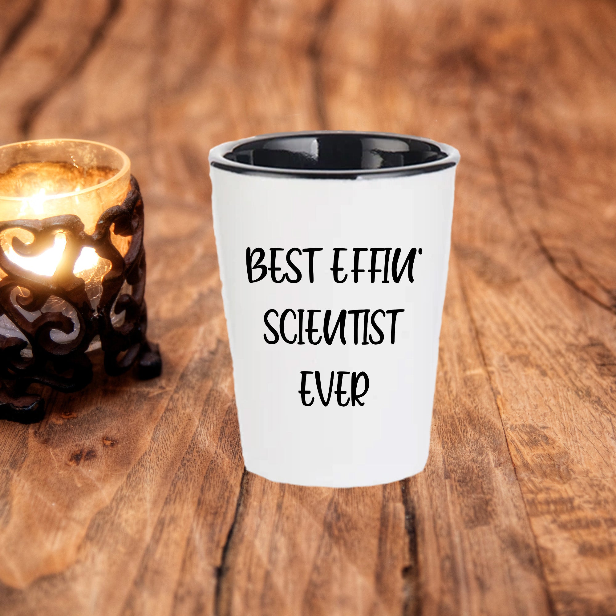 Best Effin' Scientist Ever Scientist Shot Glass Gifts for Mother's Day, Funny White Ceramic 1.5oz Microwave Dishwasher Safe - Mallard Moon Gift Shop