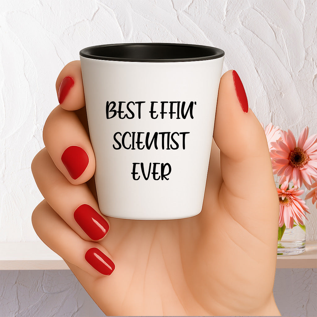 Best Effin' Scientist Ever Scientist Shot Glass Gifts for Mother's Day, Funny White Ceramic 1.5oz Microwave Dishwasher Safe - Mallard Moon Gift Shop