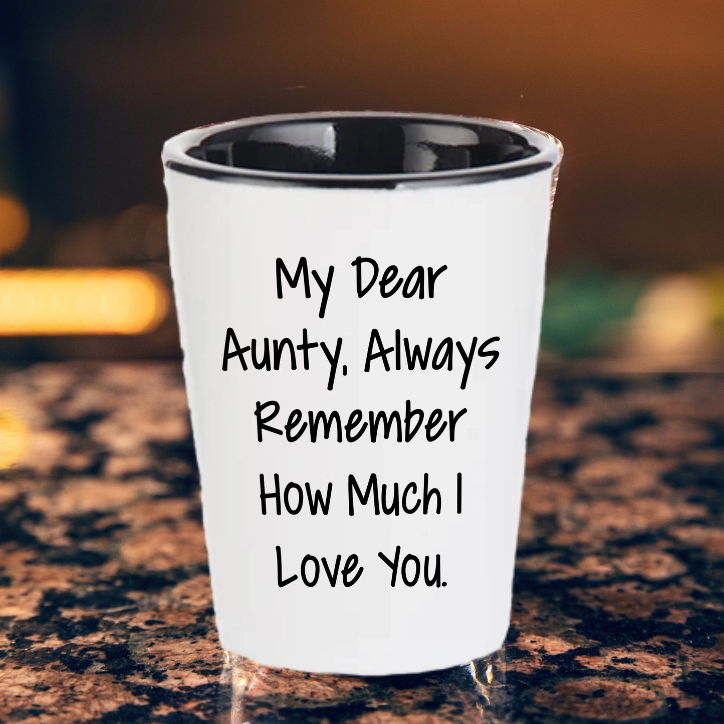 Aunty, Always Remember How Much I Love You. - Funny Valentine's Unique Gift for Aunty from Daughter - White Ceramic Shot Glass, Microwave and Dishwasher Safe, 1.5oz Capacity - Mallard Moon Gift Shop