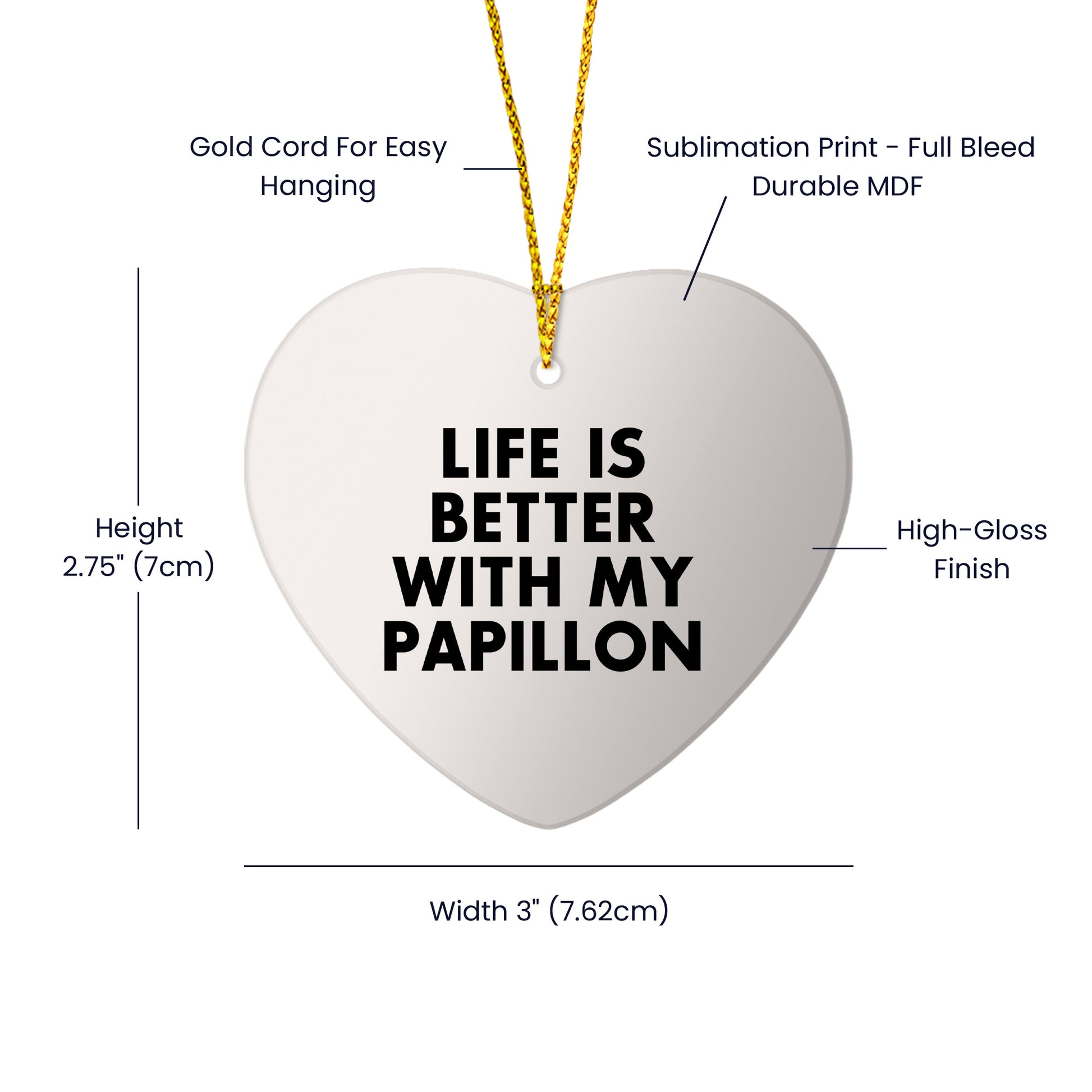 Papillon Dog Lovers Life is Better Gifts - Funny Heart Ornament for Christmas - Unique Papillon Dog Gifts from Friend to Family or Pet Lover