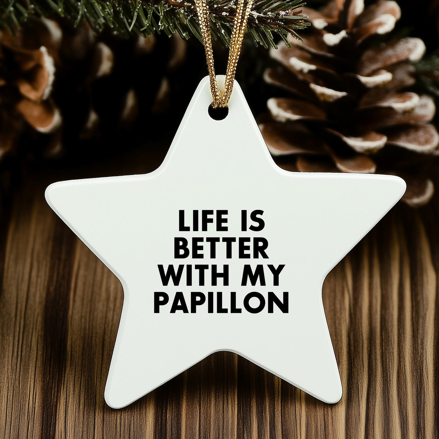 Papillon Dog Lovers Rejoice, Gift Ideas for Christmas, Inspirational Quote Star Ornament, 'Life is Better with My Papillon', Unique Papillon Dog Gifts