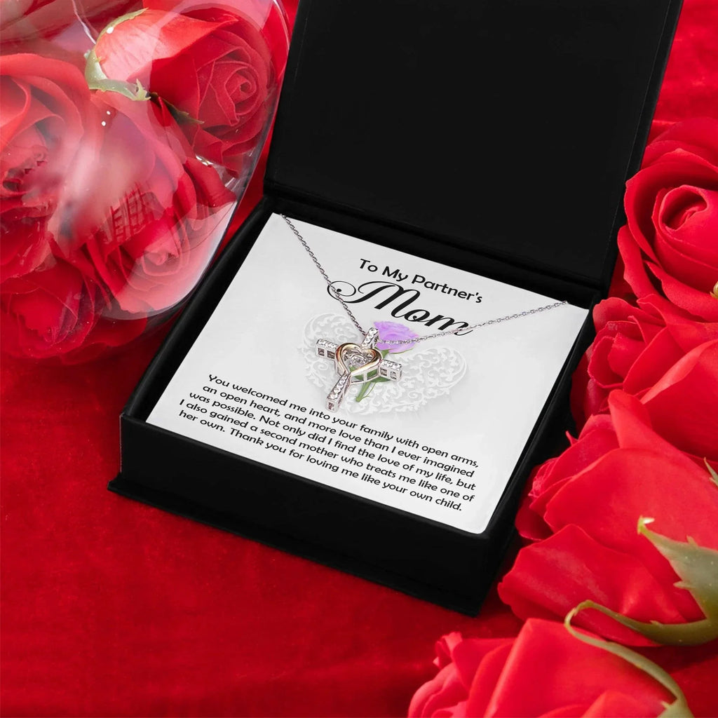 To My Partner's Mom You Welcomed me with Open Arms and an Open Heart Cross Pendant Necklace