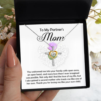To My Partner's Mom You Welcomed me with Open Arms and an Open Heart Cross Pendant Necklace - Mallard Moon Gift Shop