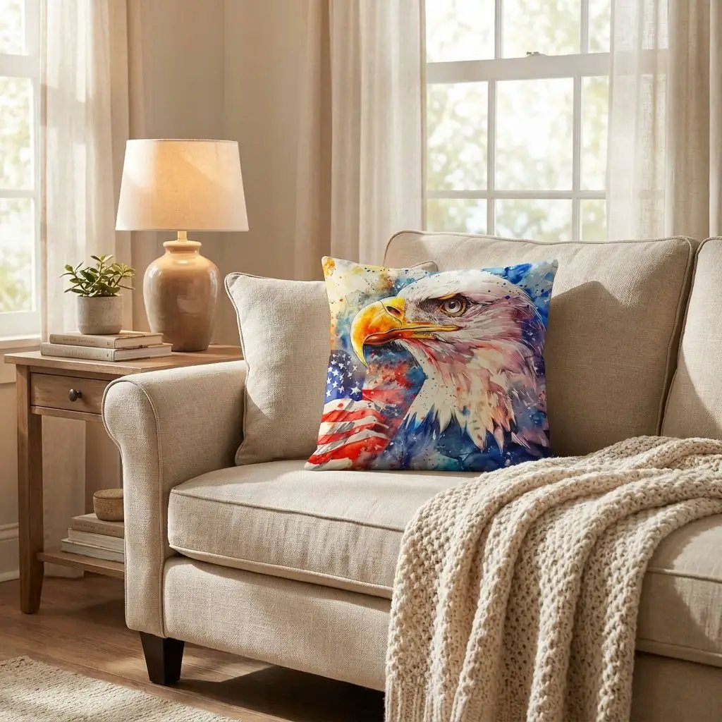 Patriotic Eagle with American Flag Pillow Cover