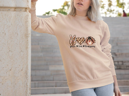 Peace Love Thanksgiving Holiday Sweatshirt - Mallard Moon Gift Shop