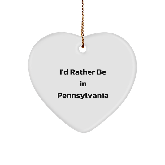 Pennsylvania Heart Ornament, 'I'd Rather Be In PA', White, Heart Shaped, Christmas Unique Gift for Family, Friends, or Coworkers from Pennsylvania - Image 1