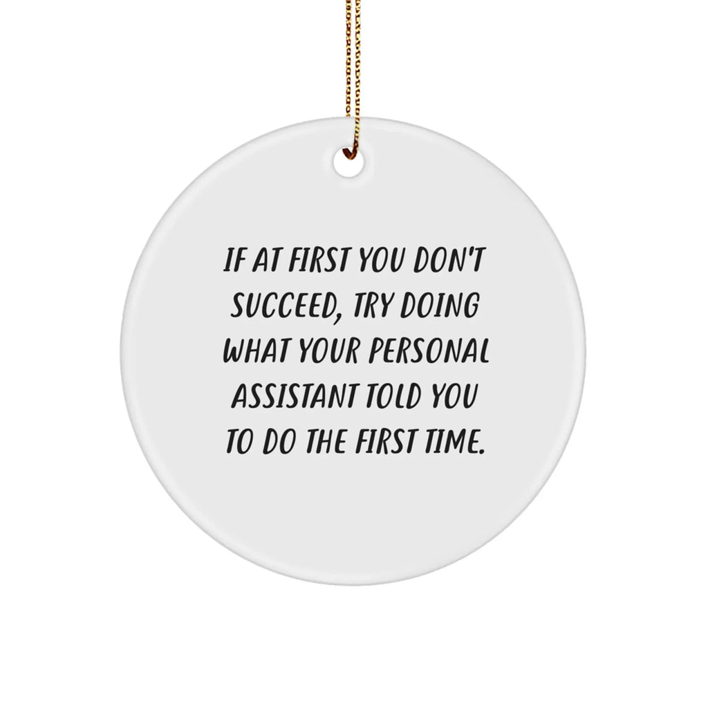 Personal Assistant Gifts, Funny Christmas Circle Ornament, 'If At First You Don't Succeed, Try Doing What Your Personal Assistant Told You To Do The First Time.' from Family, for Men or Women
