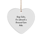 Personal Care Aide Gifts, Keep Calm, I'm (almost) A Personal Care Aide., Heart Ornament for Christmas, Gifts from Family, Gifts for Personal Care Aide