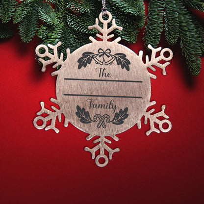 Personalized Christmas Bells Family Name Laser Engraved Stainless Steel Snowflake Tree Ornament