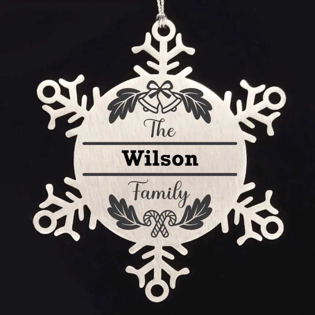 Personalized Christmas Bells Family Name Laser Engraved Stainless Steel Snowflake Tree Ornament
