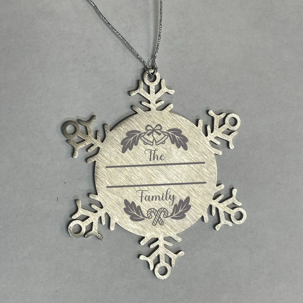 Personalized Christmas Bells Family Name Laser Engraved Stainless Steel Snowflake Tree Ornament