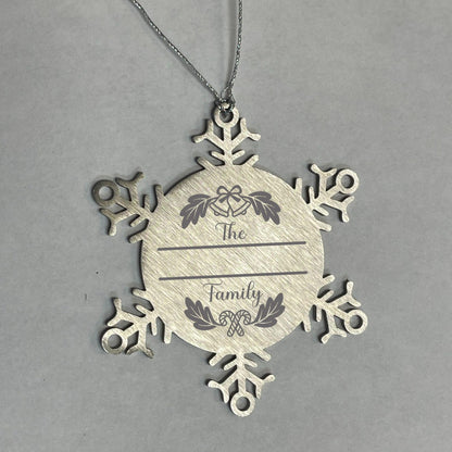 Personalized Christmas Bells Family Name Laser Engraved Stainless Steel Snowflake Tree Ornament
