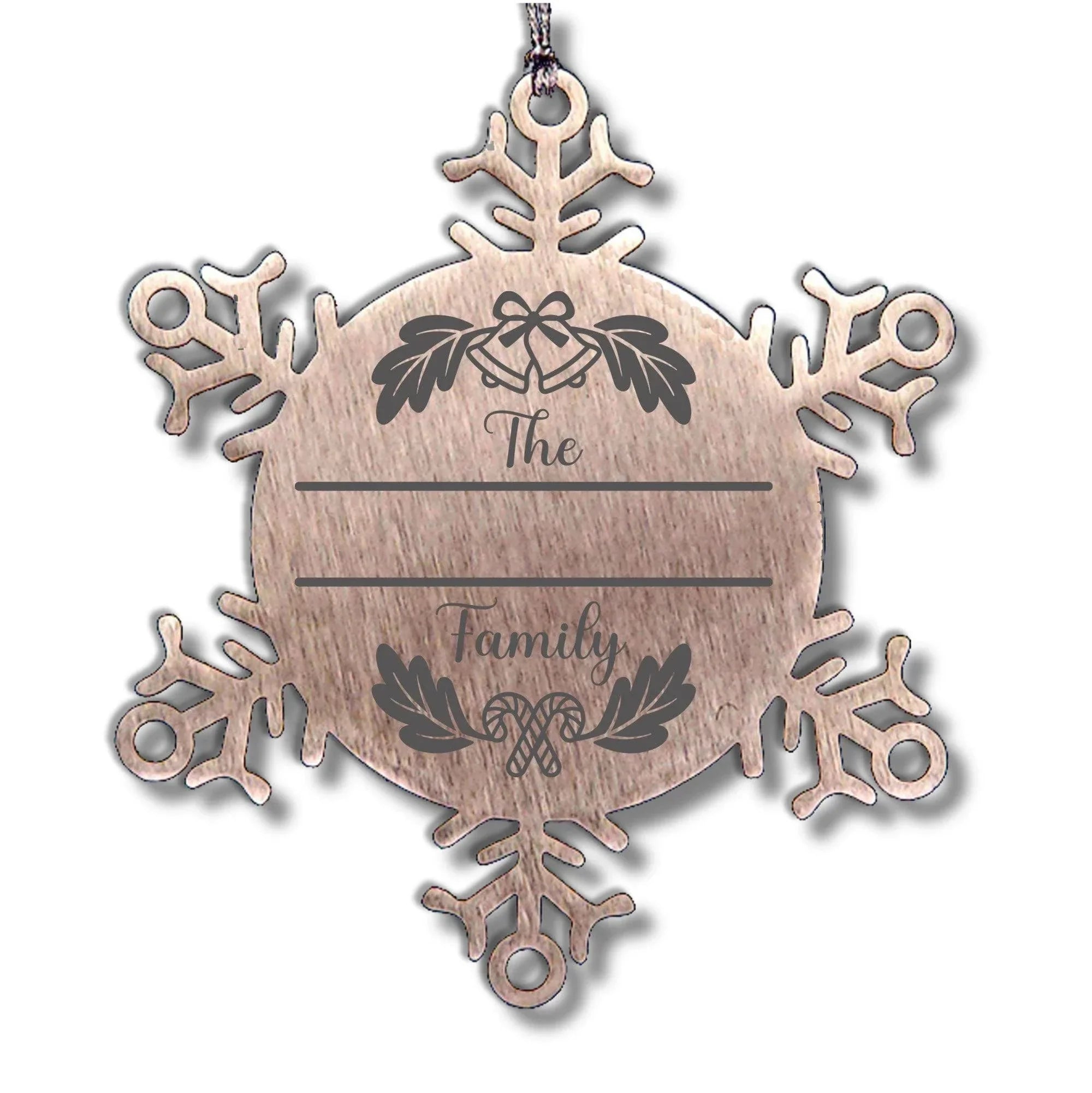 Personalized Christmas Bells Family Name Laser Engraved Stainless Steel Snowflake Tree Ornament