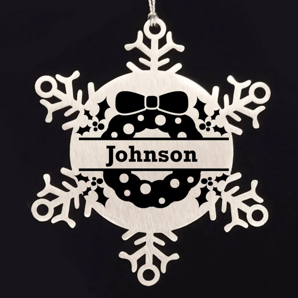 Personalized Christmas Wreath Laser Engraved Snowflake Stainless Steel Tree Ornament