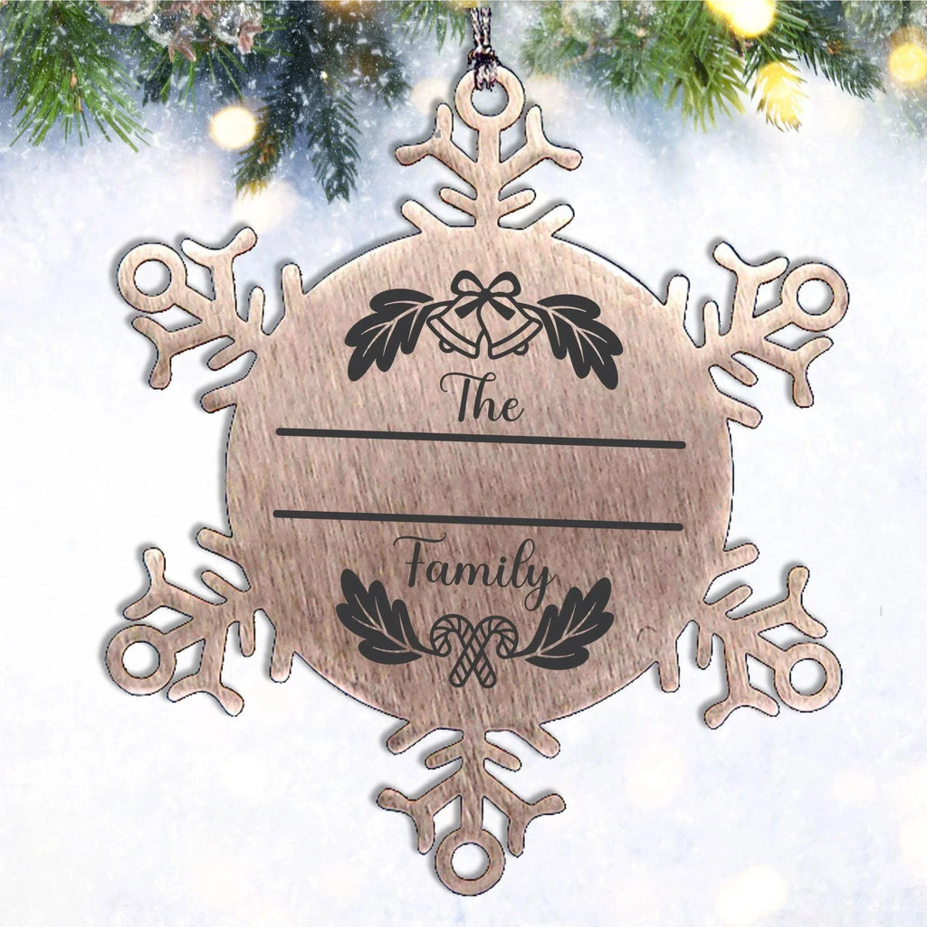 Personalized Family Name Christmas Bells Laser Engraved Stainless Steel Snowflake Tree Ornament