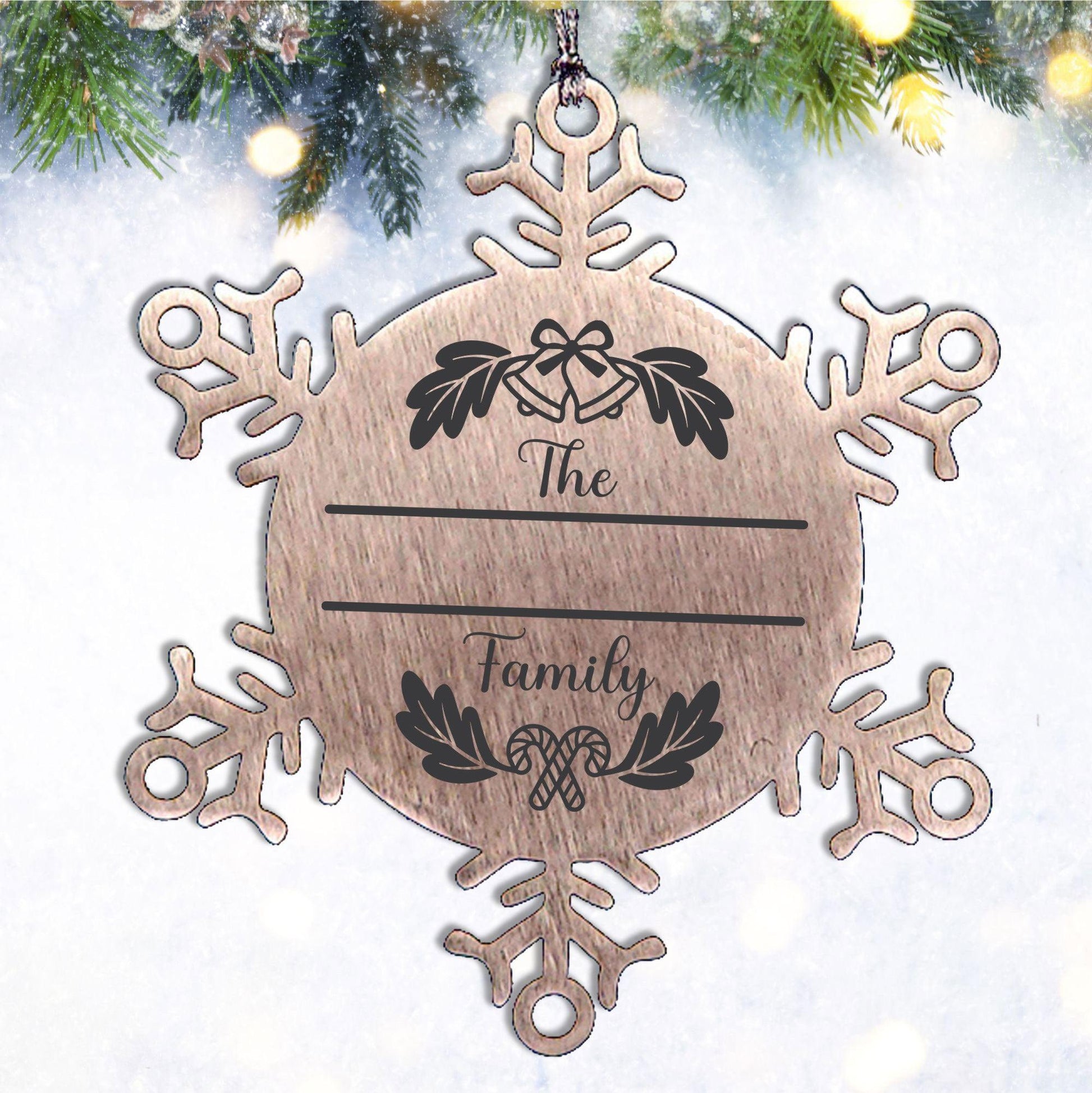 Personalized Family Name Christmas Bells Laser Engraved Stainless Steel Snowflake Tree Ornament