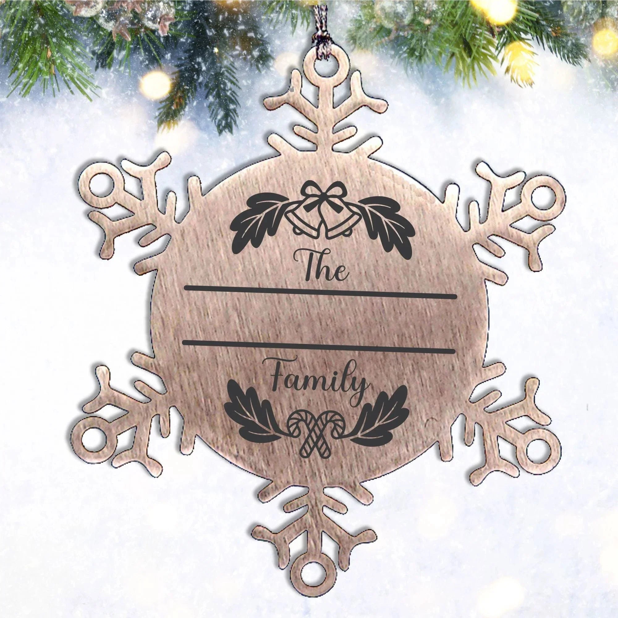 Personalized Family Name Christmas Bells Laser Engraved Stainless Steel Snowflake Tree Ornament