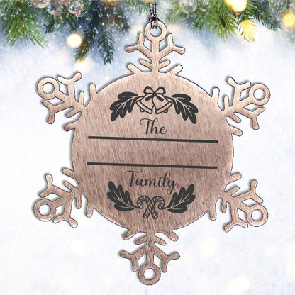 Personalized Family Name Christmas Bells Laser Engraved Stainless Steel Snowflake Tree Ornament