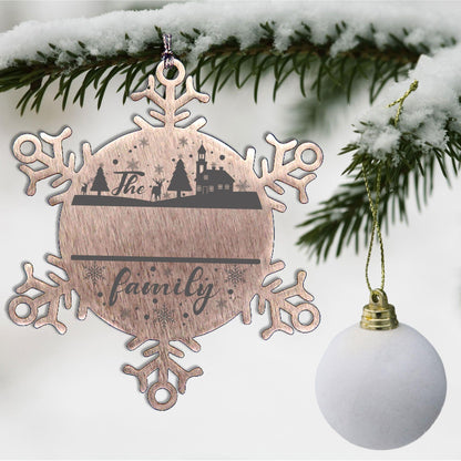 Personalized Family Name Christmas Laser Engraved Stainless Steel Snowflake Tree Ornament