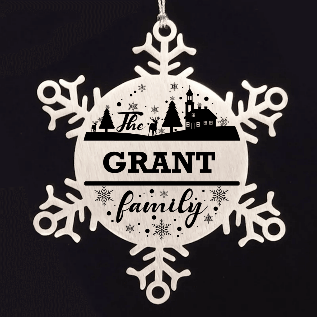 Personalized Family Name Christmas Laser Engraved Stainless Steel Snowflake Tree Ornament