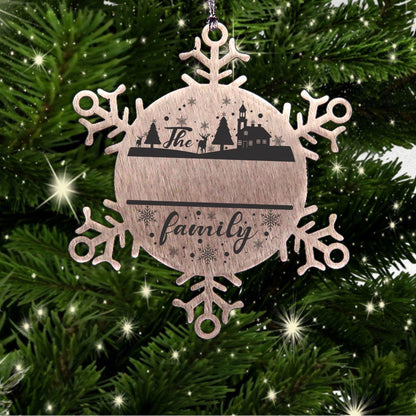 Personalized Family Name Christmas Laser Engraved Stainless Steel Snowflake Tree Ornament