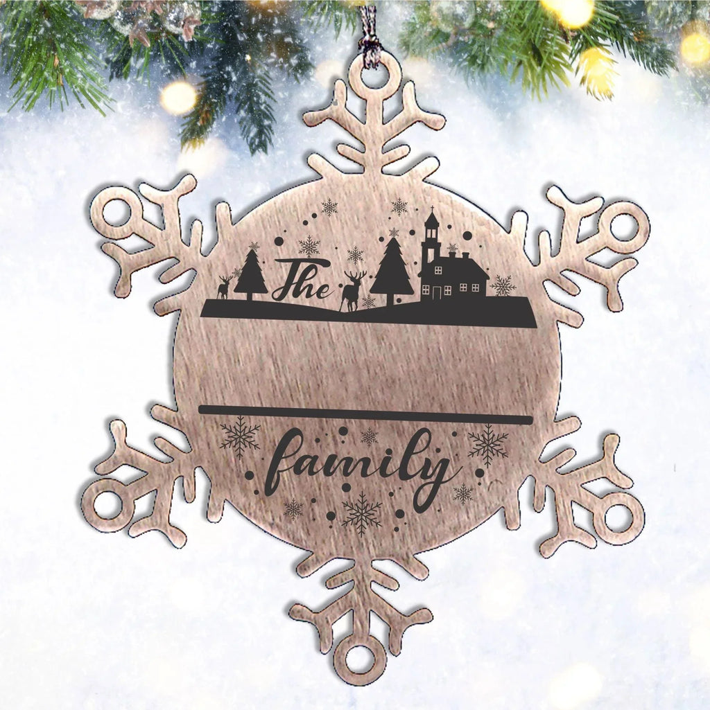 Personalized Family Name Christmas Laser Engraved Stainless Steel Snowflake Tree Ornament