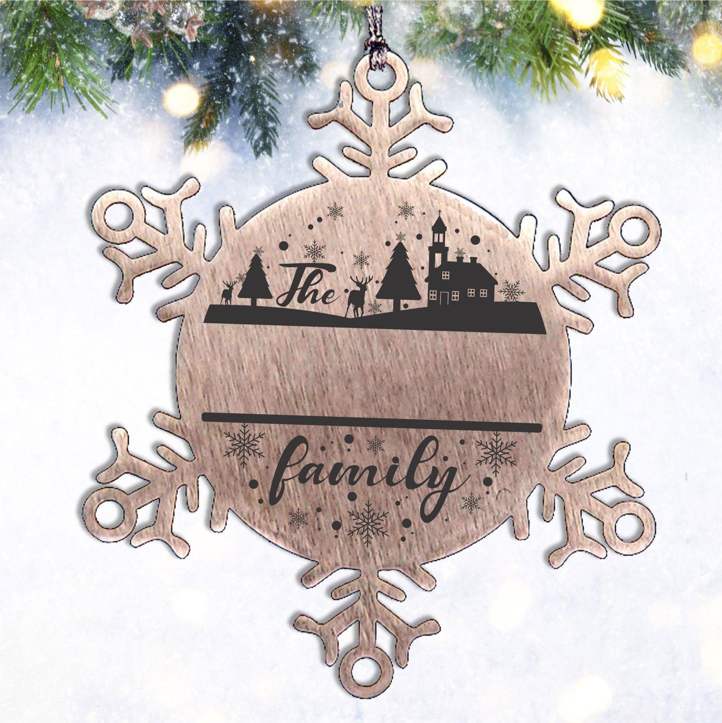 Personalized Family Name Christmas Laser Engraved Stainless Steel Snowflake Tree Ornament