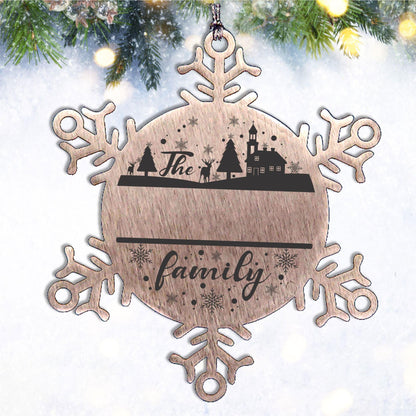 Personalized Family Name Christmas Laser Engraved Stainless Steel Snowflake Tree Ornament
