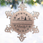 Personalized Family Name Deer in Woods Laser Engraved Stainless Steel Snowflake Christmas Tree Ornament