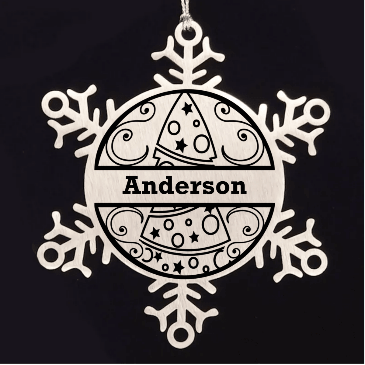 Personalized Family Name Laser Engraved Stainless Steel Snowflake Tree Keepsake Ornament