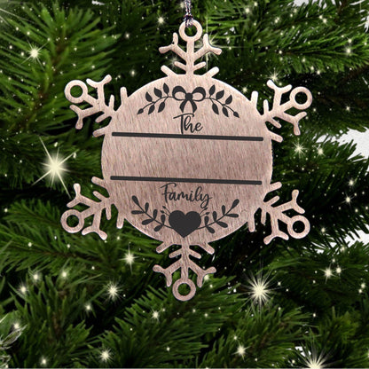 Personalized Family Name Laser Engraved Stainless Steel Snowflake Tree Ornament
