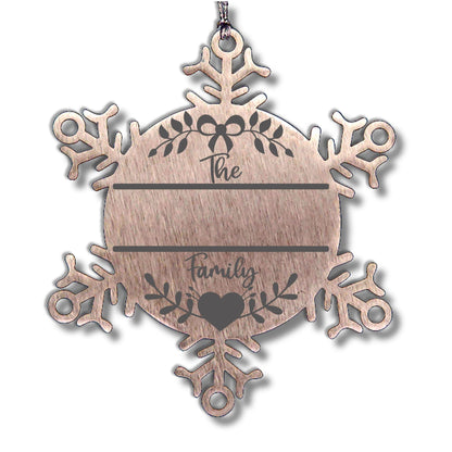 Personalized Family Name Laser Engraved Stainless Steel Snowflake Tree Ornament