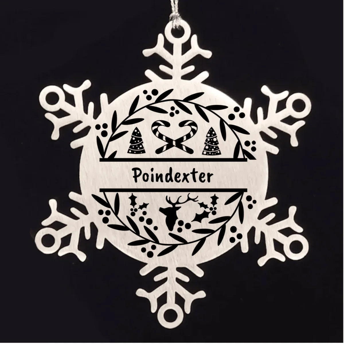 Personalized Family Name Laser Engraved Stainless Steel Snowflake Tree Ornament Candy Canes
