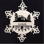 Personalized Family Name Laser Engraved Stainless Steel Snowflake Tree Ornament - Home for the Holidays