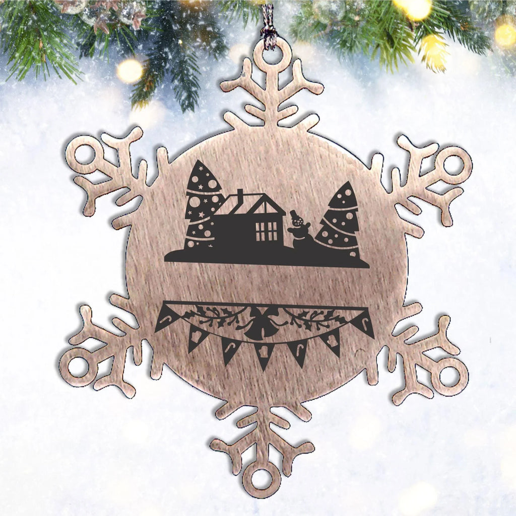 Personalized Family Name Laser Engraved Stainless Steel Snowflake Tree Ornament - Home for the Holidays