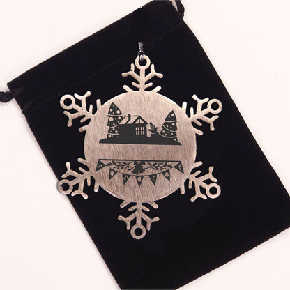 Personalized Family Name Laser Engraved Stainless Steel Snowflake Tree Ornament - Home for the Holidays